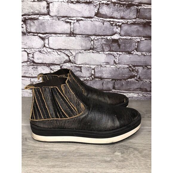 Free People Black Leather Distressed Chelsea Booties Boots Women’s 41EU/10.5M US - Picture 1 of 16